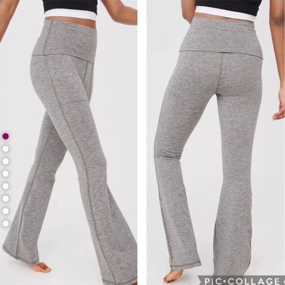 Aerie Offline The Hugger Foldover Hi Rise Flare Pant Gray - Picture 1 of 11